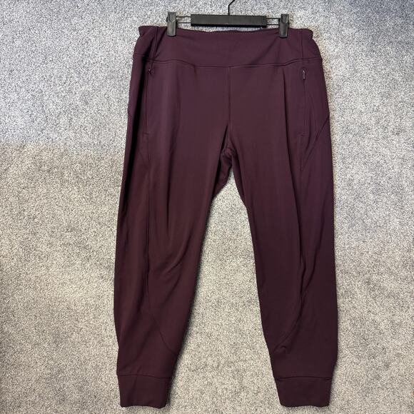 Athleta Rainier Jogger Pants Womens XL Maroon Fleece Lined Zip Pockets Stretch - Picture 1 of 14